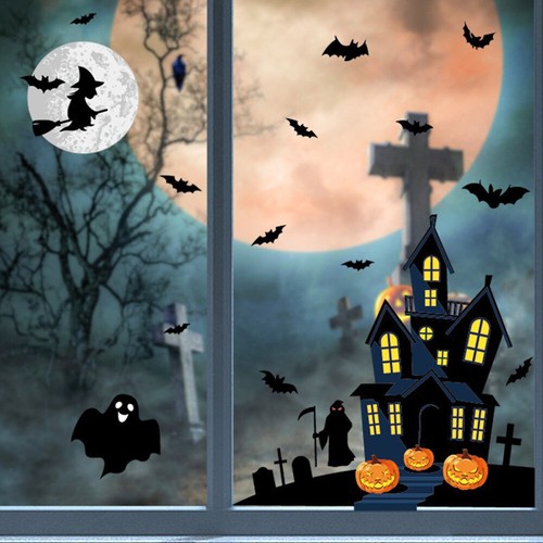 Ghost Bat Witch Window Sticker Halloween Glass Sticker Haunted Electrostatic PVC - Picture 6 of 12