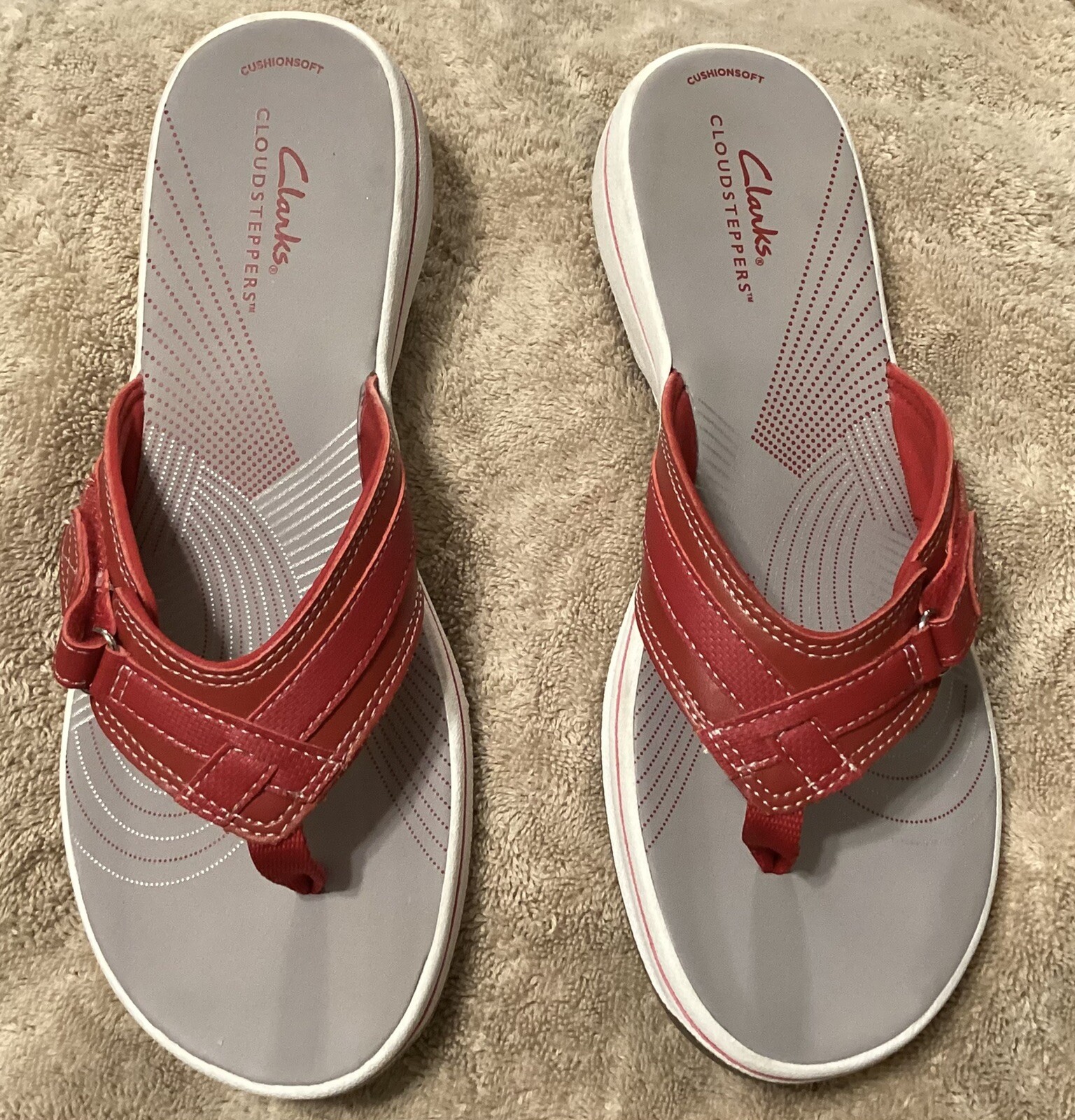 Clarks Cloud Steppers Sandals Womens Size 9 M Red Thong Flip Flops | eBay