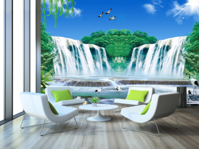 3D Cliff Waterfall 4223 Wallpaper Mural Wall Print Wall Wallpaper ...