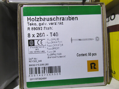 Holzbauschrauben Tellerkopf 8x260mm 50Stück / Marken Aktion H2Breg1.