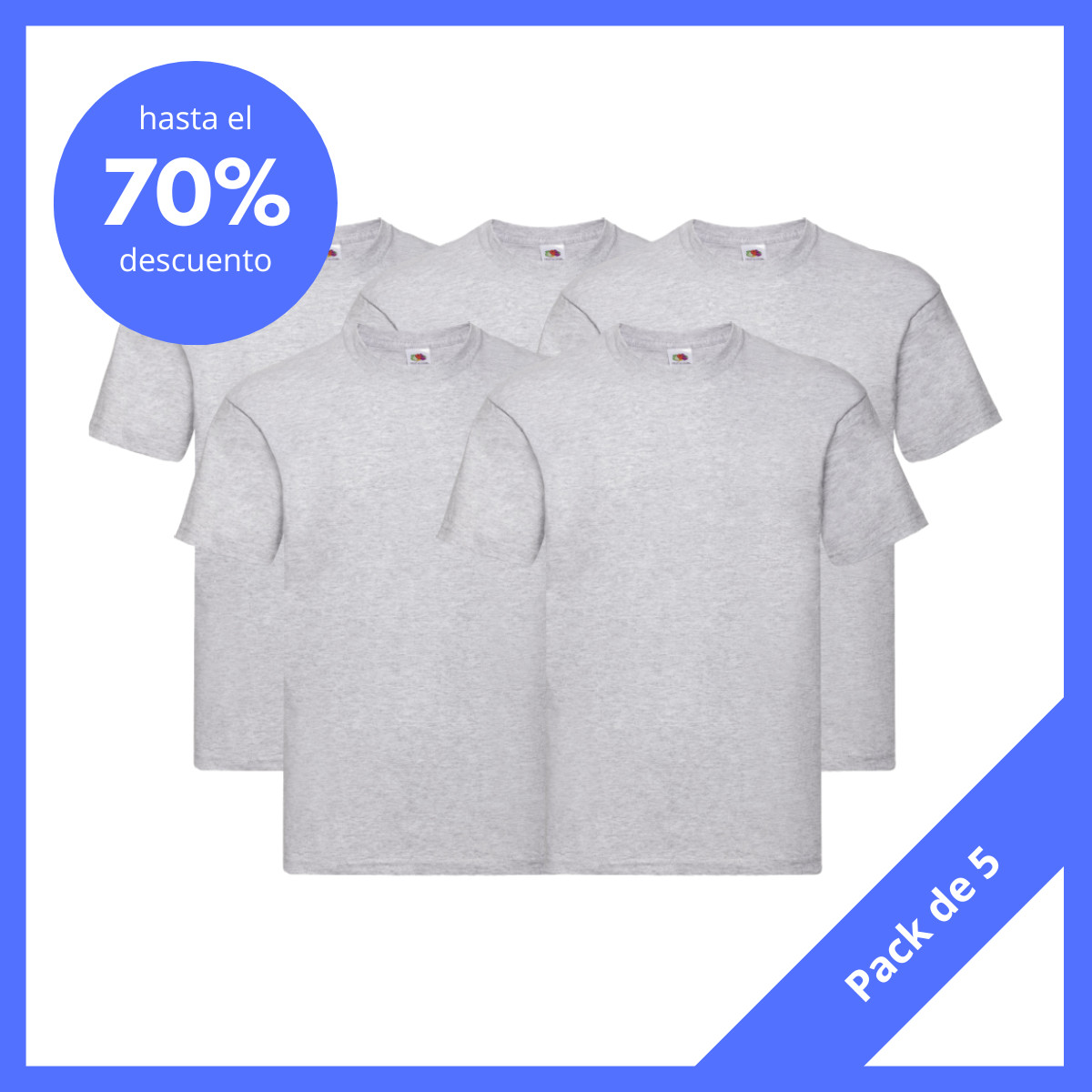 Pack de 5 camisetas color gris jaspeado Fruit Original cuello redondo S, M, L XL