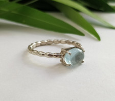 Natural Aquamarine Oval Cab 925 Sterling Silver Statement Ring Engagement Ring
