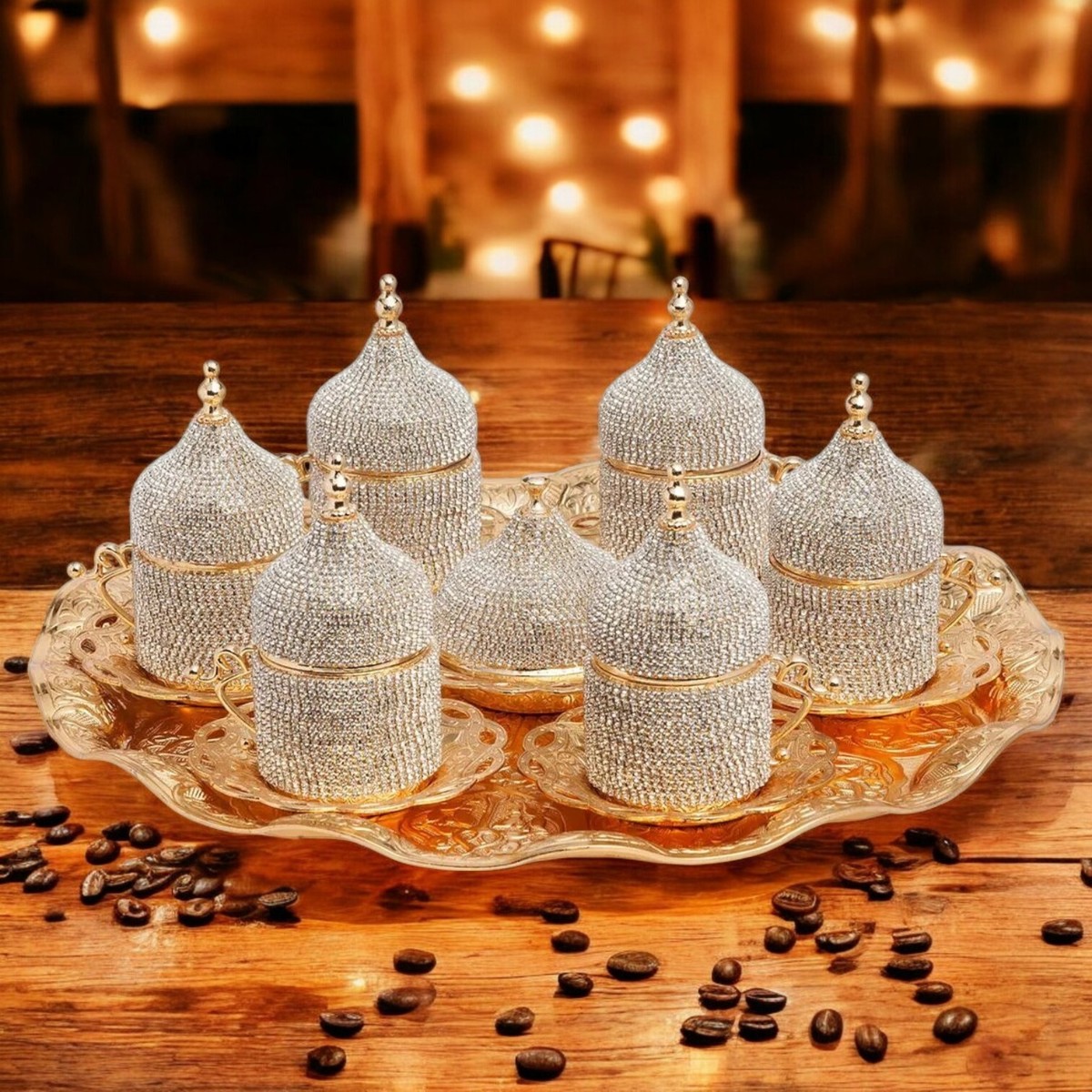 Swarovski Crystal Coated Espresso Serving Set, Turkish Greek