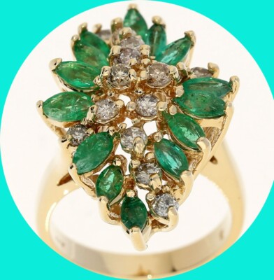 Natural Diamond Emerald Cascade Event Ring 2.08CT 14K Yellow Gold Size 6.75