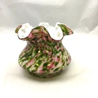 VTG Fenton Vasa Murrhina Art Glass Vase Adventurine Green Pink Ruffled 4.5”H