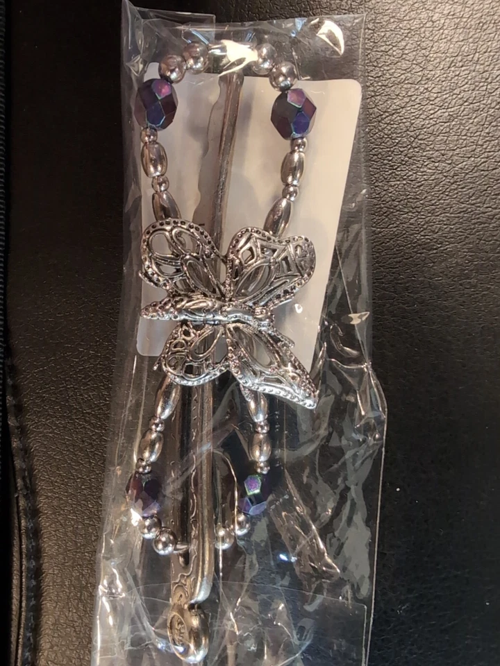 Clip Flexi Rosa Lila - Pequeño - Mariposa Plateada con Cuentas Púrpura Foto 2 de 3
