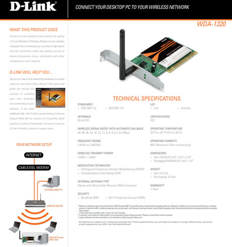 D-Link WDA-1320 802.11 g/b Wireless Desktop Adapter Brand New Sealed Fast Ship - Afbeelding 4 van 17