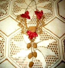 Antique French Chatelaine Wishbone Pin Cushion Thimble Holder Crochet Tatted