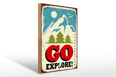 Holzschild Retro 30x40 cm National Park go explore Geschenk Schild wooden sign