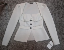 Size 10 Bluenile White Stretchy Sexy Bling Embellished Blazer Top