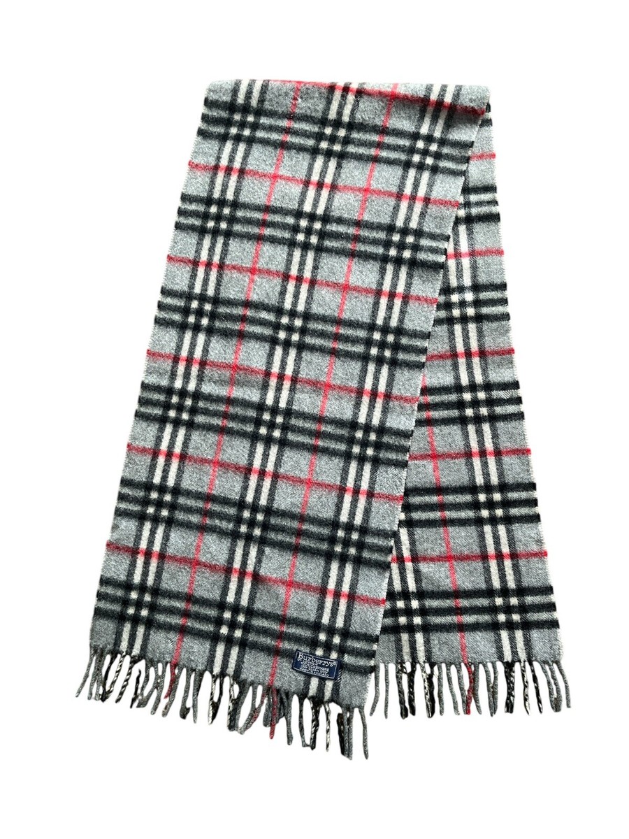 BURBERRY Gray Classic Nova Check Scarf Pure Cashmere Made in