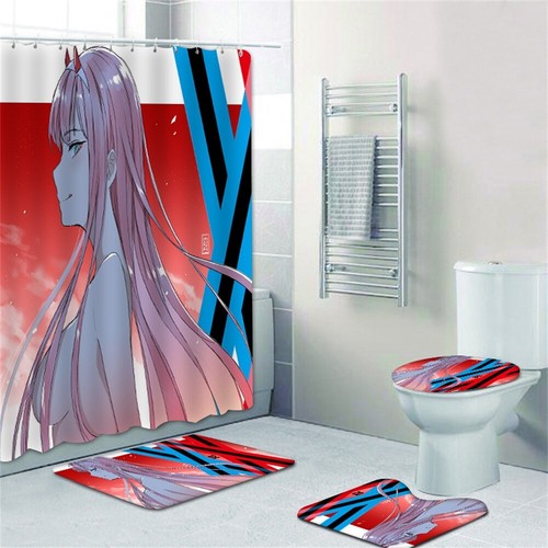 Darling in the Franxx Tenda Doccia Coperchio WC Tappeto Bagno Antiscivolo Set 4PZ - Foto 20 di 37