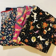 Mary Engelbrett Lot Of 3 Small Scrub Tops Halloween And Two Other Patterned