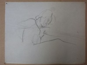 Détails Sur Henri Brochet Dessin Crayon Modele Assise Main Derriere Le Dos Circa 1920
