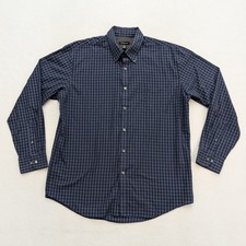 Van Heusen Men's Dress Shirt Size L Blue Plaid Button Up Long Sleeve