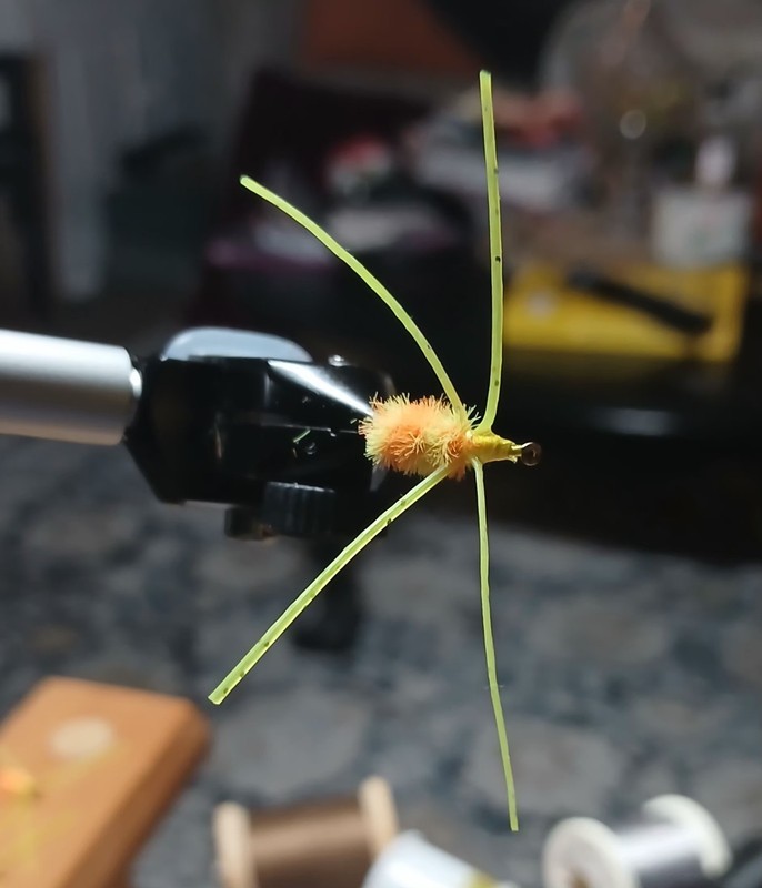 6 Bully Spiders Orange and Yellow Legs for Trout, Panfish Hand Tied