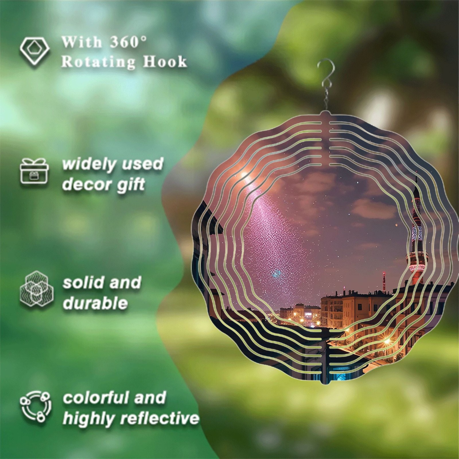 Vibrant Metal Hanging Wind Spinners & Chimes - Colorful Starry Pattern Design