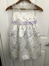 Brooke Lindsay Girl's White Purple Floral Lined Sleeveless Flower Girl Dress 6X