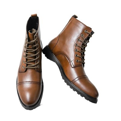 Men Fashion Leather Boots Classic Handsome Lace Up Casual Walking Ankle Boots