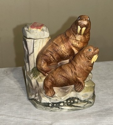 Vintage CYRUS NOBLE  Porcelain WALRUS Whiskey Decanter Bottle