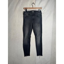 Mother Skinny Jeans Faded Black Raw Hem Stretch Denim Size 26 Made in USA