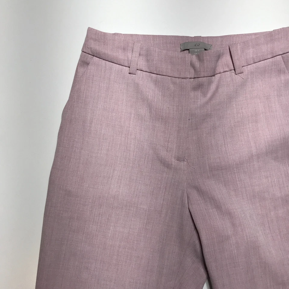 Pantalones de vestir H&M talla 0 calce ajustado tiro alto rosa malva pantalones elásticos esenciales Foto 3 de 4