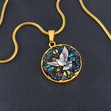 Engraved Dove Holy Spirit Necklace, Christian Religious Jewelry