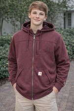 Carhartt Full Zip Hooded Lined Jacket Size Youth XL 16/18 Maroon Canvas