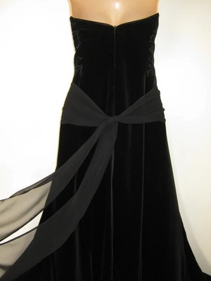 LAURA ASHLEY Vintage Black Velvet Floor-Length Bustier Godet Evening Gown,10/12
