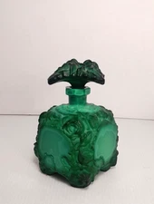 Vintage Art Deco Malachite Glass Roses Perfume Bottle