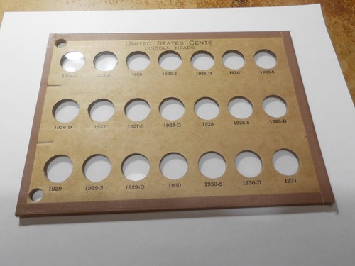 Vintage Nat'l Coin Album Page Lincoln Cents 1924S -1931P -No.377C -Wayte Raymond