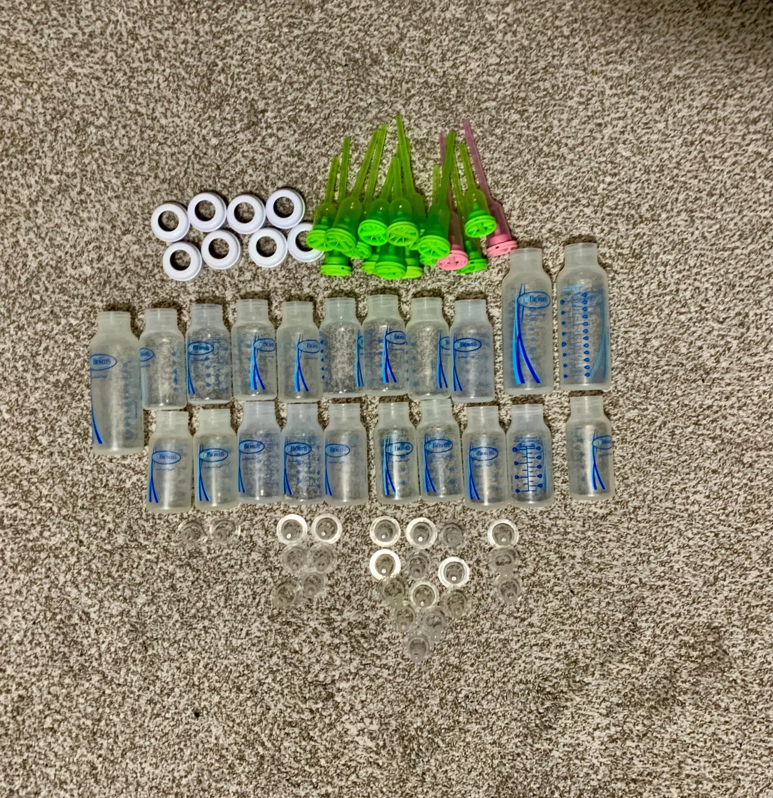 Dr. Brown's Baby Bottles, Caps, Nipples, and Vents. Large Set.