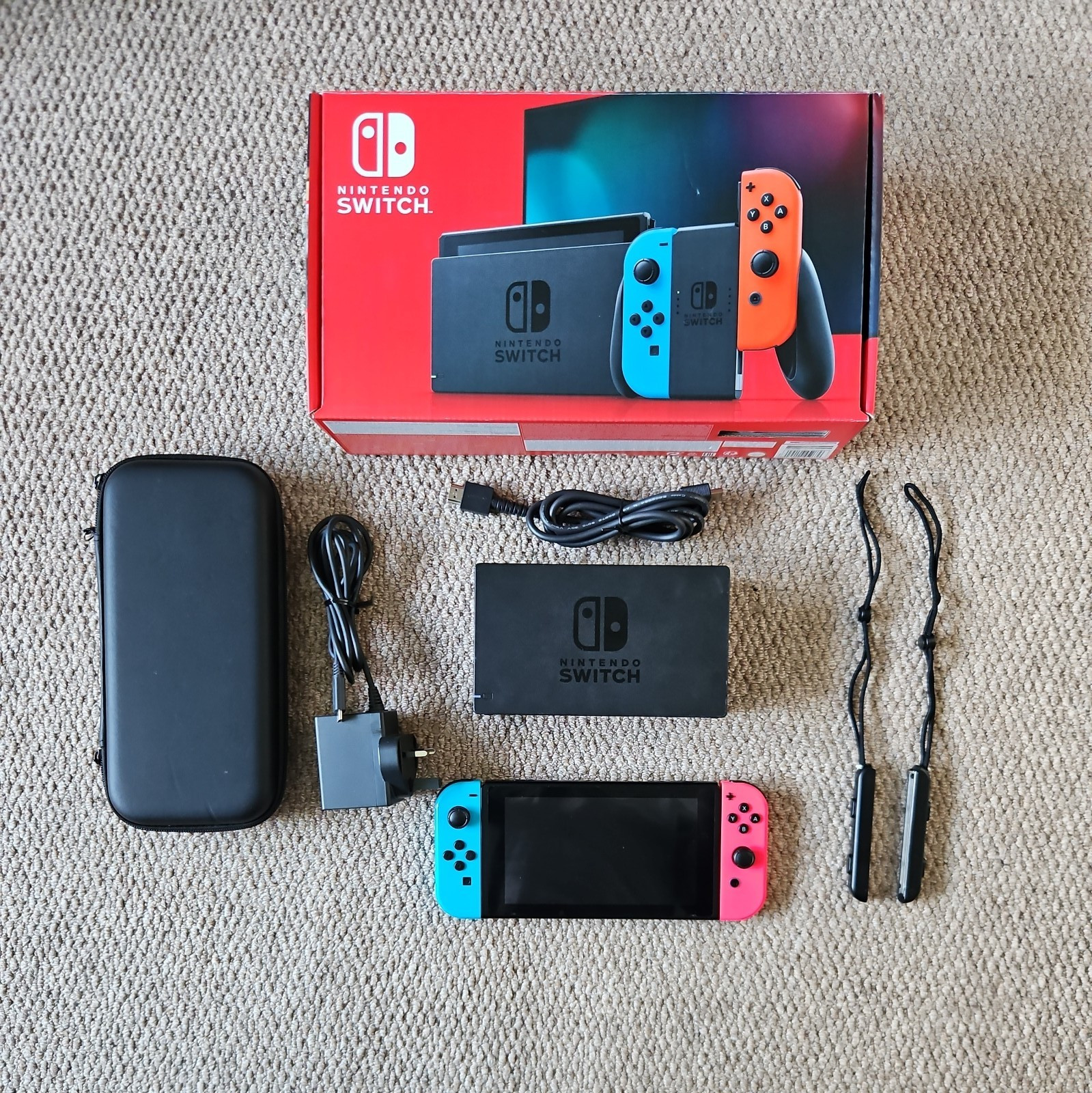 Nintendo Switch Console with Dock, Case, Box, Joy Cons