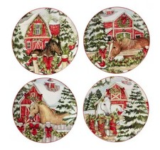 4 Certified International Homestead Christmas 9 in. Earthenware Dessert Plates