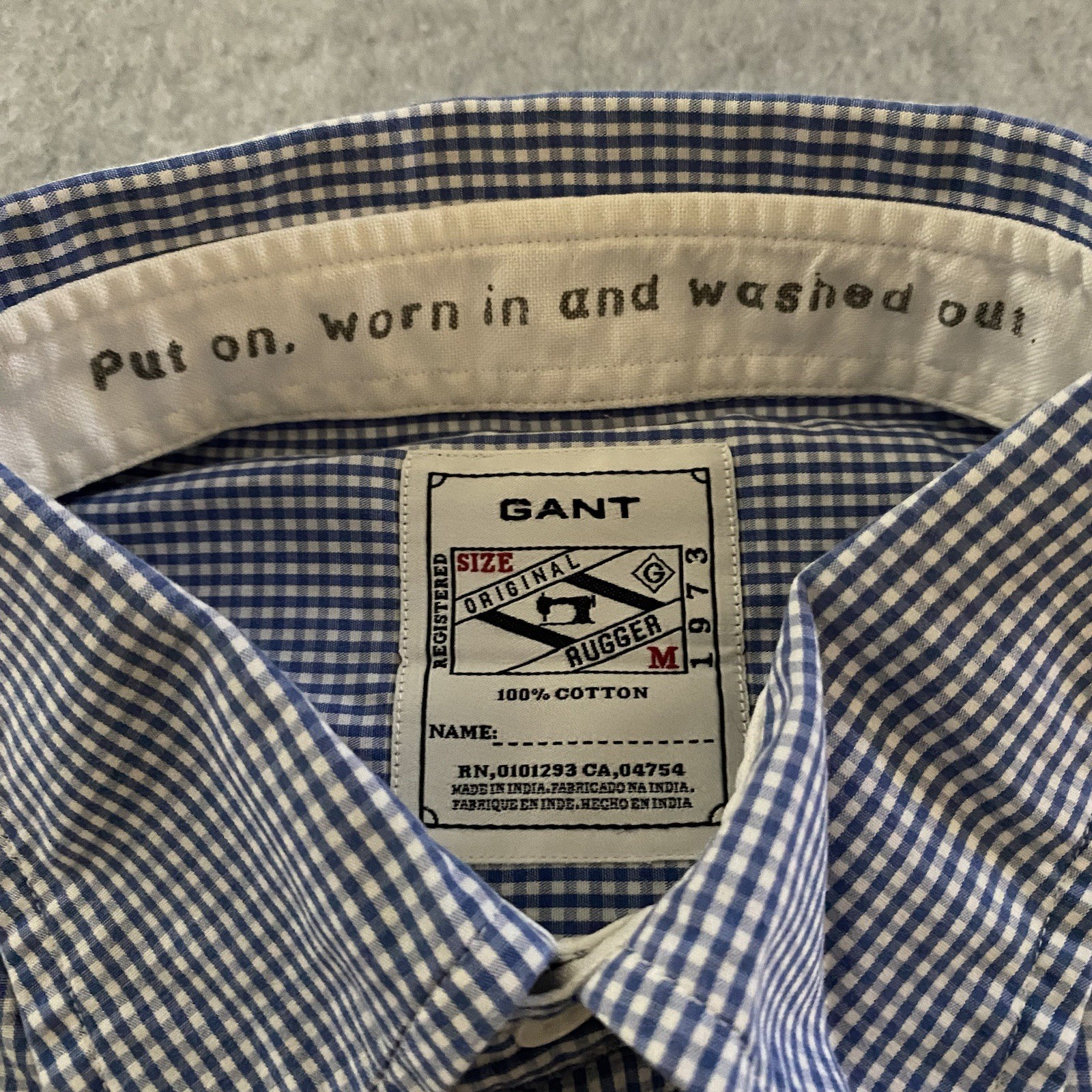 GANT Rugger Shirt M Blue Gingham Button Cuff Short Sleeve Cotton Unique Rare image 5