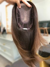 14" 6x7" Ombre Brown Mono Top Wefted Back European Hair Topper
