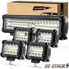 12 Inch 300W LED Light Bar  4Pcs 4" Spot Flood Pods Off Road Fog Work Lighting