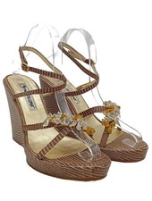 FIORDILUNA Wedges Sandaletten Damen Sandaletten Gr. DE 38 braun-creme