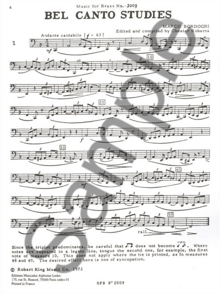 43 Bel Canto Studies ( Tuba/Bass Trombone ) Marco Bordogni Book [Softcover] Trom