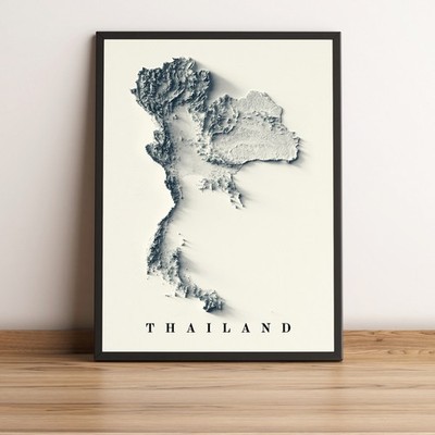 Thailand Map, Thailand 2D Relief Map, Thailand Vintage Map - 2D Flat Print