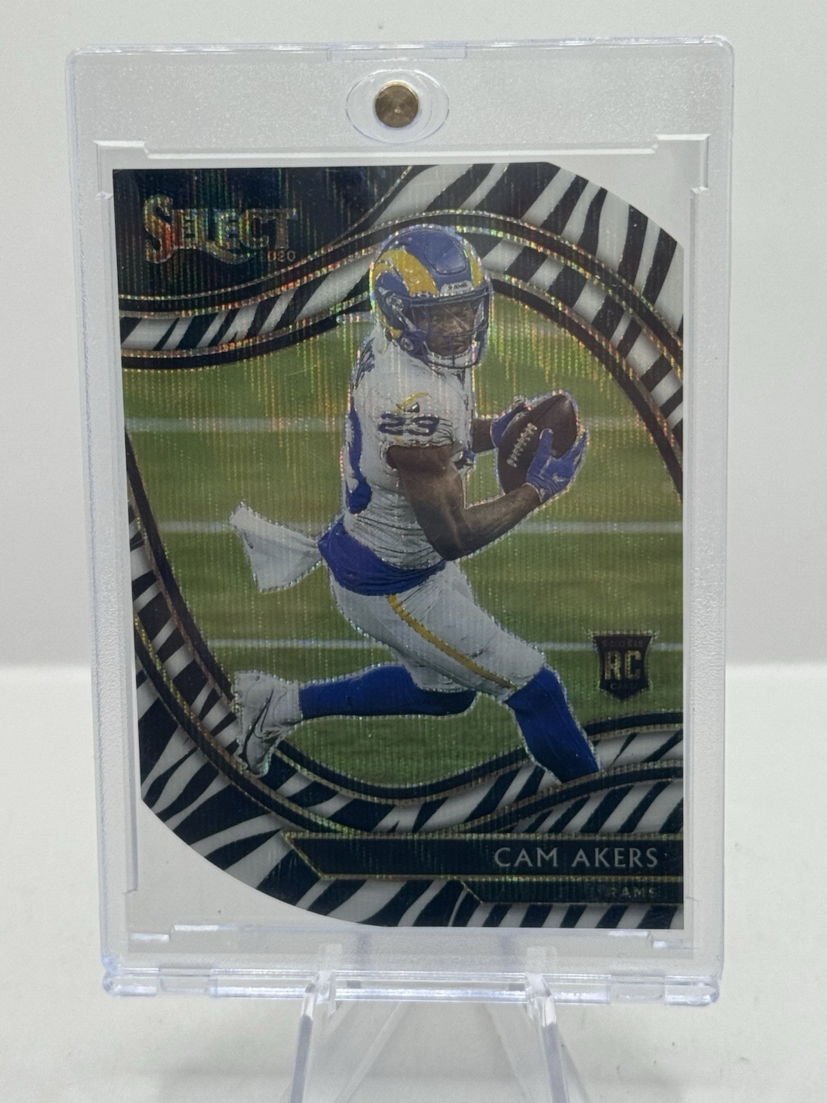 Cam Akers RC Zebra Wave Prizm Die Cut 2020 Panini Select #355 LA Rams