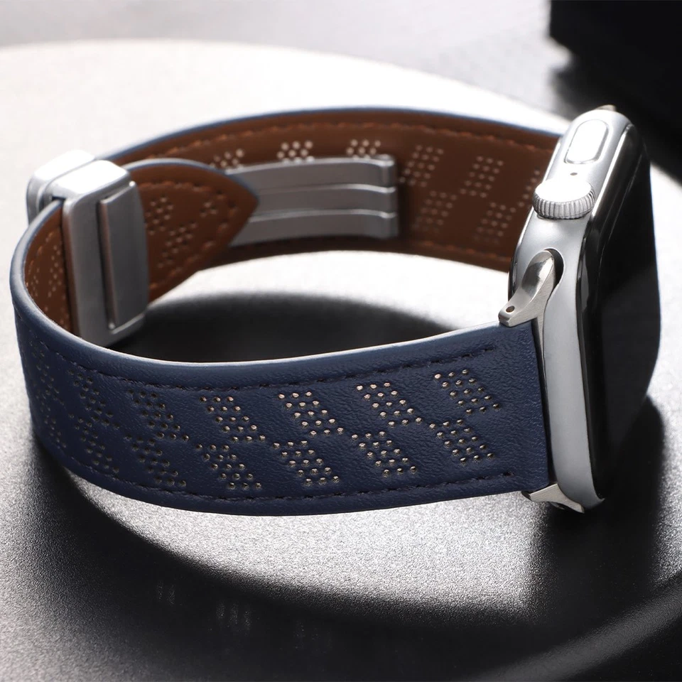 Correa de reloj magnética de cuero genuino 41/44/49 mm para Apple Watch 8 Ultra 7 6 5 4 3 Foto 3 de 4