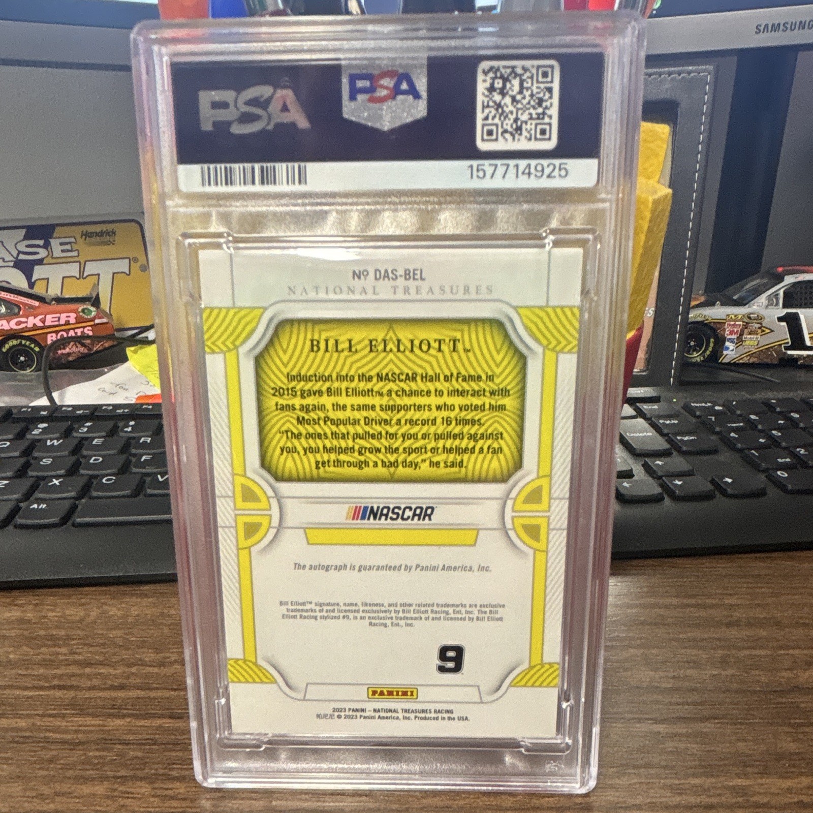 Panini 2023 Nat Treasures Bill Elliott Auto DAS-BEL Holo Gold /10 PSA 10 view 2