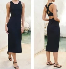 AYR The Vava Black Ribbed Knit Midi Dress XL Quiet Luxury Minimalist Classic