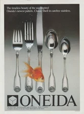 1983 Oneida Flatware - "Sea Inspired Classic Shell" - Goldfish - Print Ad Photo