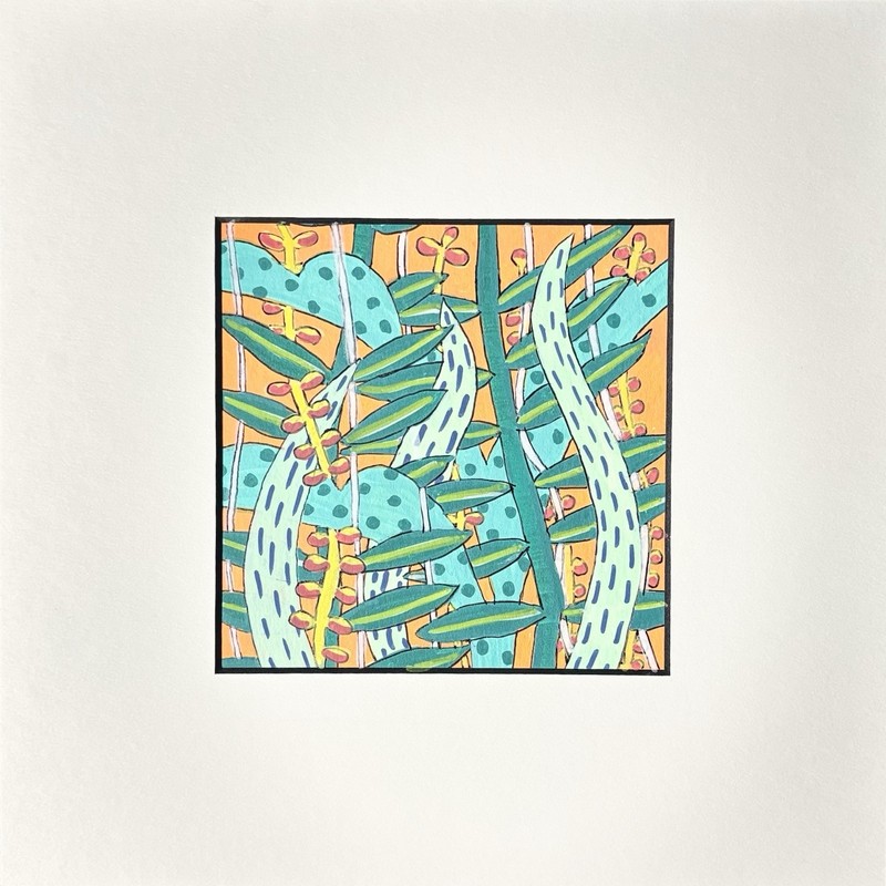 Tropical Botanical - Abstract - Matted ORIGINAL Acrylic Painting