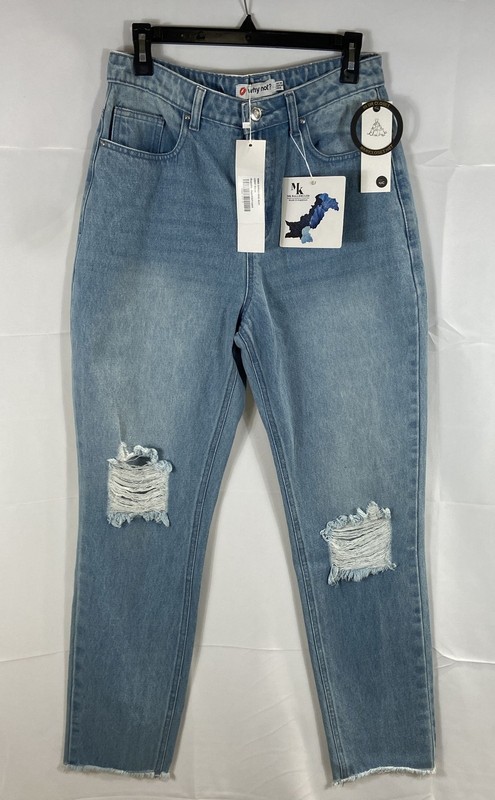 Why Not? Women's Light Wash Ripped Mom Jeans Distressed Raw Hem NWT Sz 6