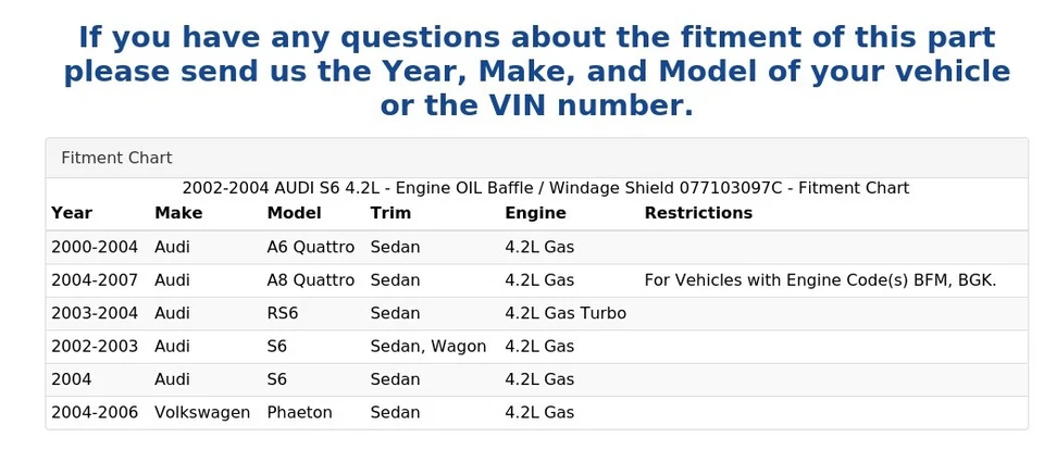 AUDI S6 2002-2004 4,2 L - Deflector de aceite del motor/escudo contra el viento 077103097C Foto 4 de 4