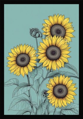 Lebendige Sonnenblumen gerahmtes Wandbild Poster Leinwanddruck Bild