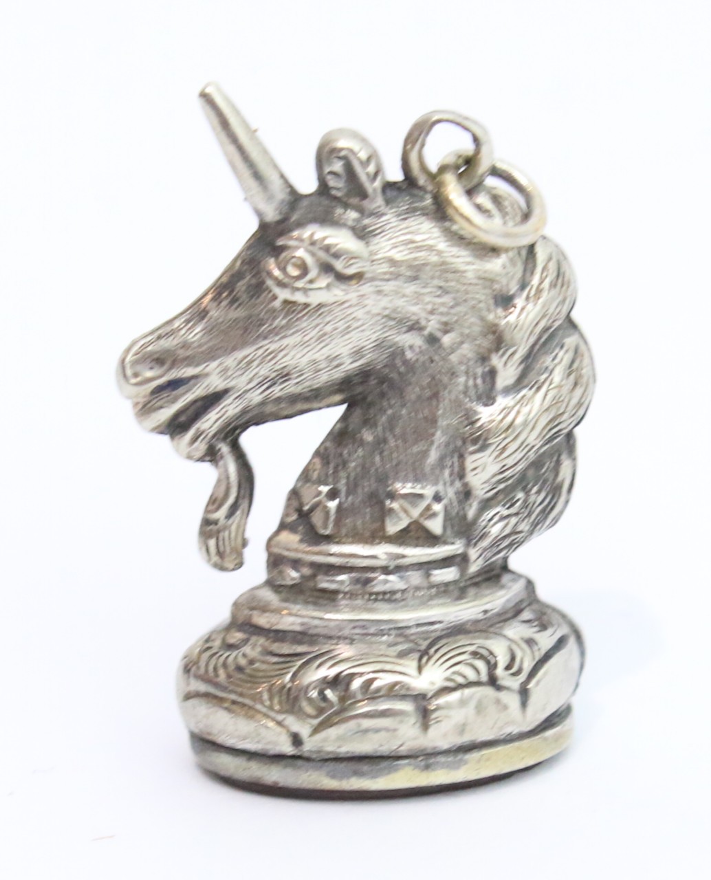 Antique silver / white metal unicorn fob seal stamp charm Victorian or earlier